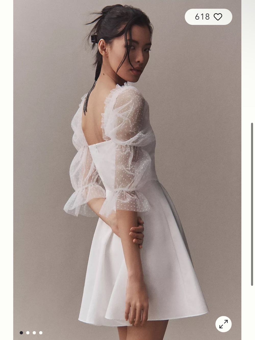 Amanda Uprichard Lalita Organza Puff-Sleeve Mini Dress White Size Small